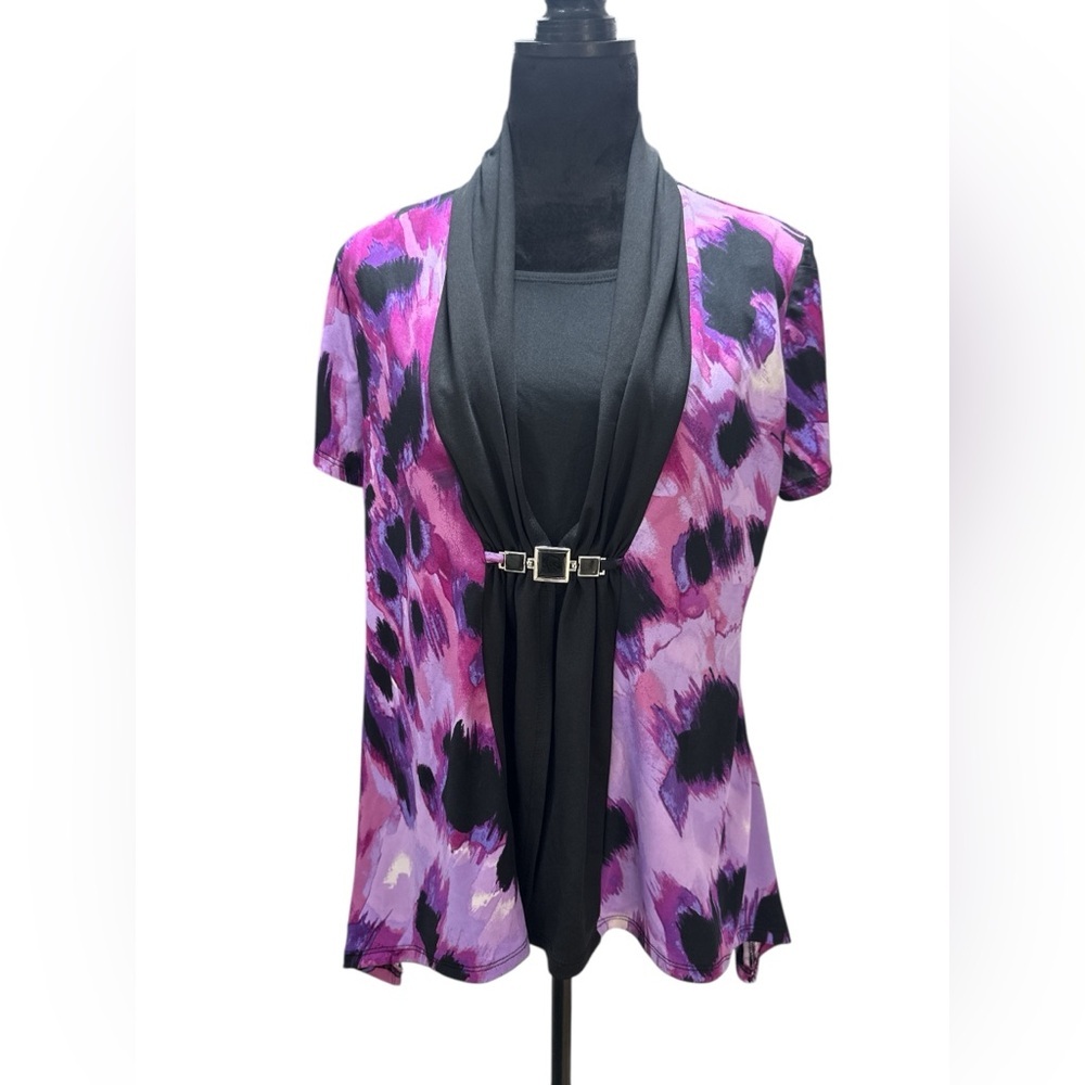 Notations Petite PL Purple Abstract Buckle Blouse